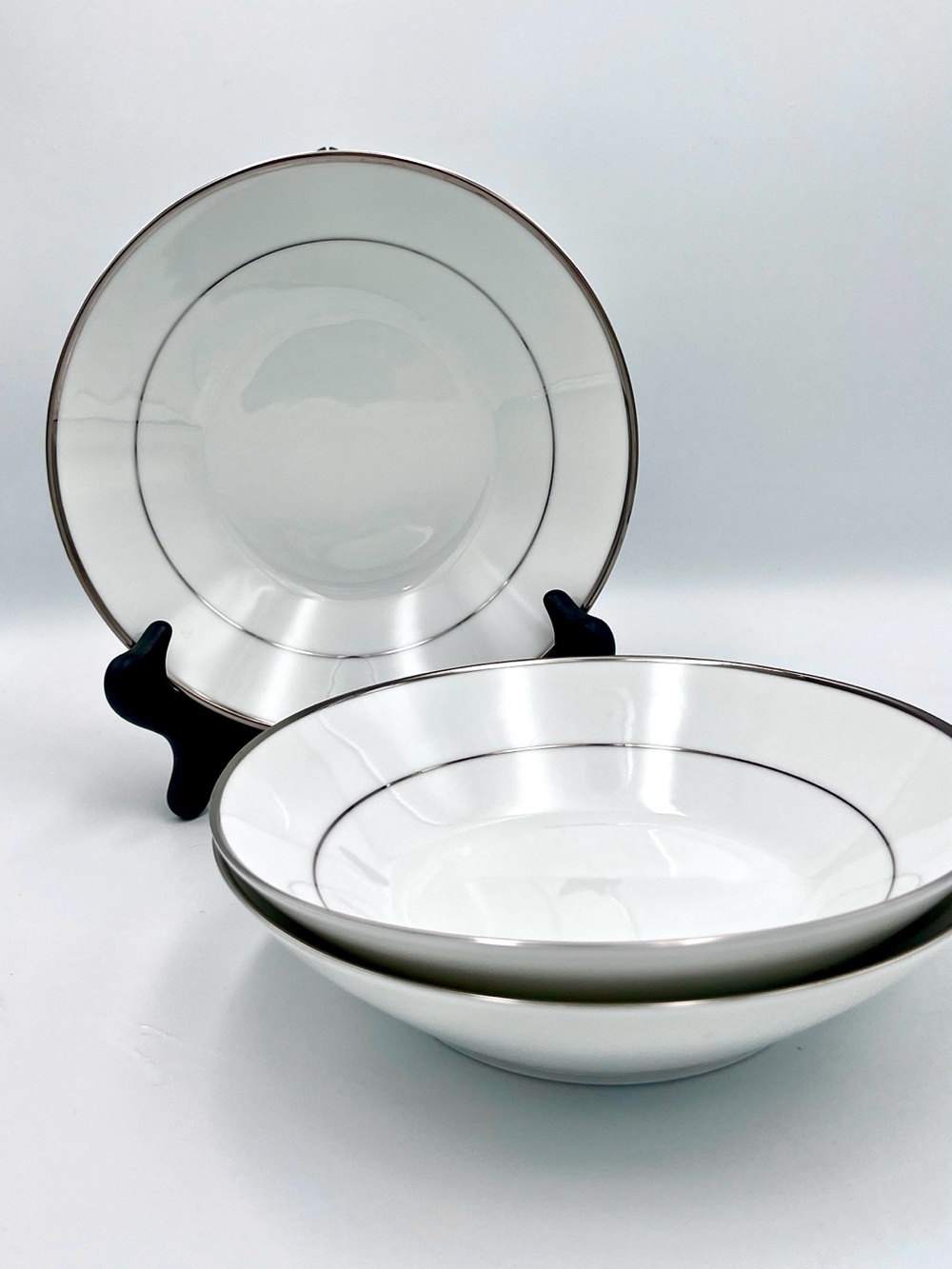 3 Noritake Spectrum 2983 Soup Bowls / Fruit Dessert Bowls Platinum Trim